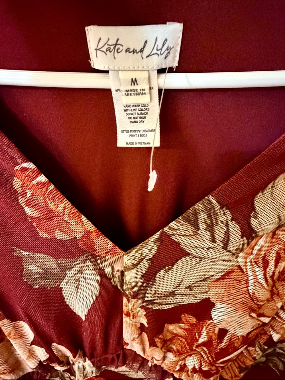 Kate and Lily Floral Maxi Dress in Burgundy with Long Sleeves - Picture 6 of 7